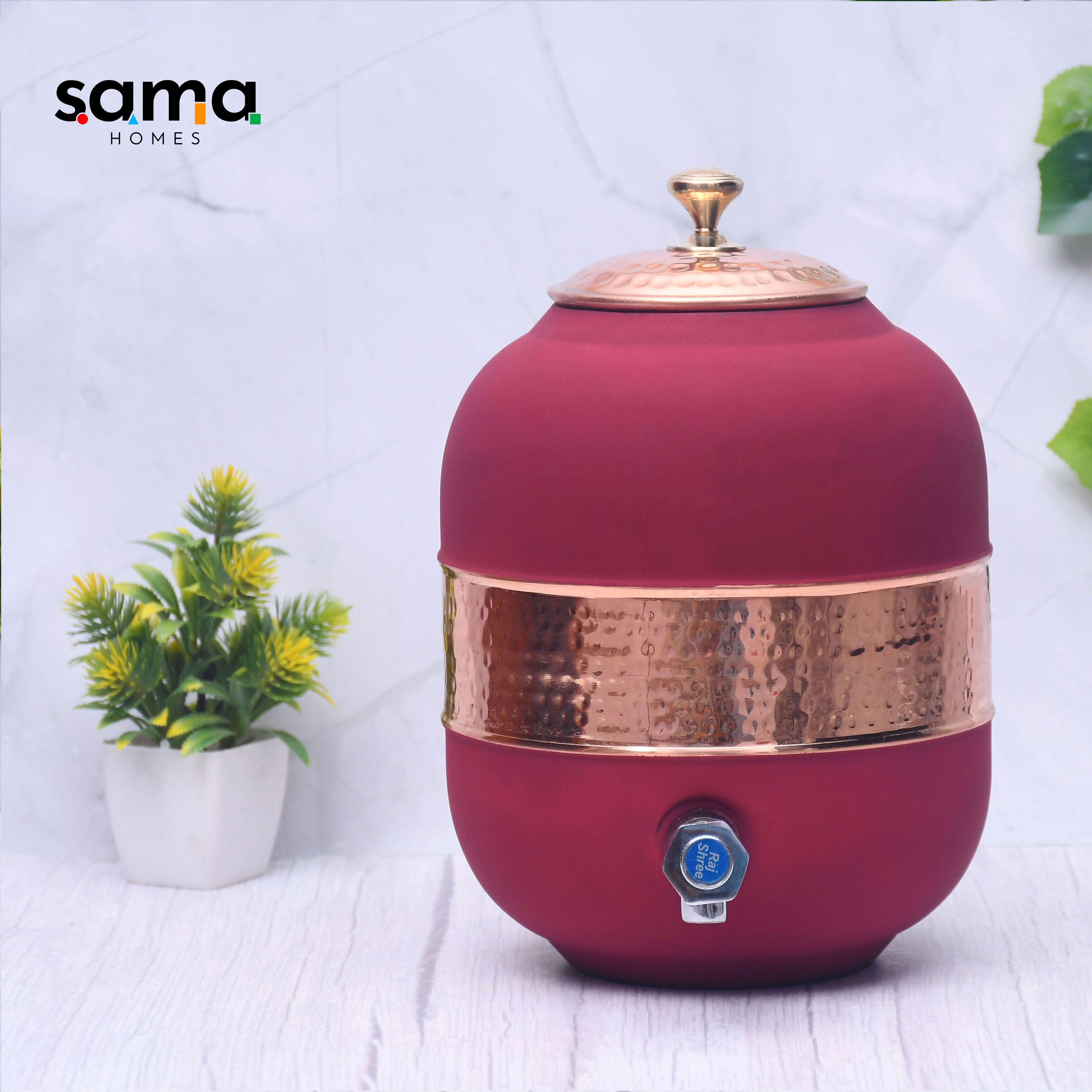 Pure Copper Silk Red Cherry Half Hammered Water Dispenser (Matka) Capacity 5000ML