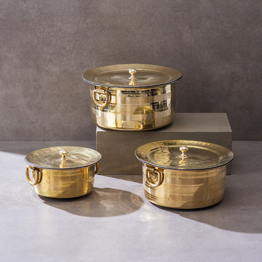 Set of 3 Brass Patilas / Milk Topias (1L, 3L, 5L)