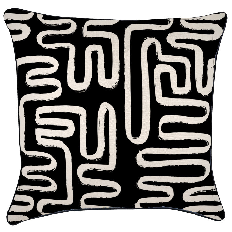 Cushion Cover-With Black Piping-Maze Black-60cm x 60cm