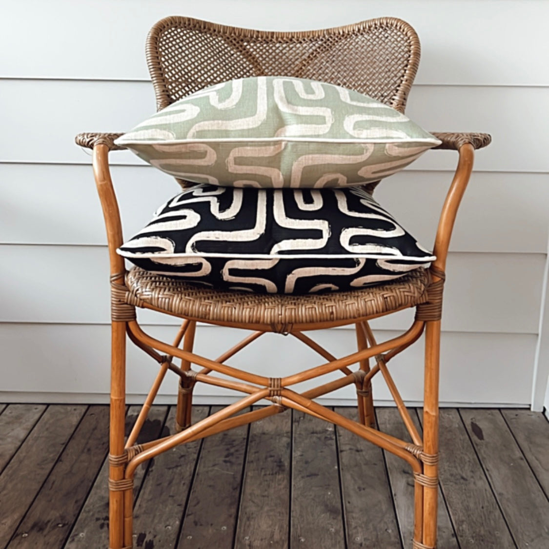 Cushion Cover-With Black Piping-Maze Black-60cm x 60cm