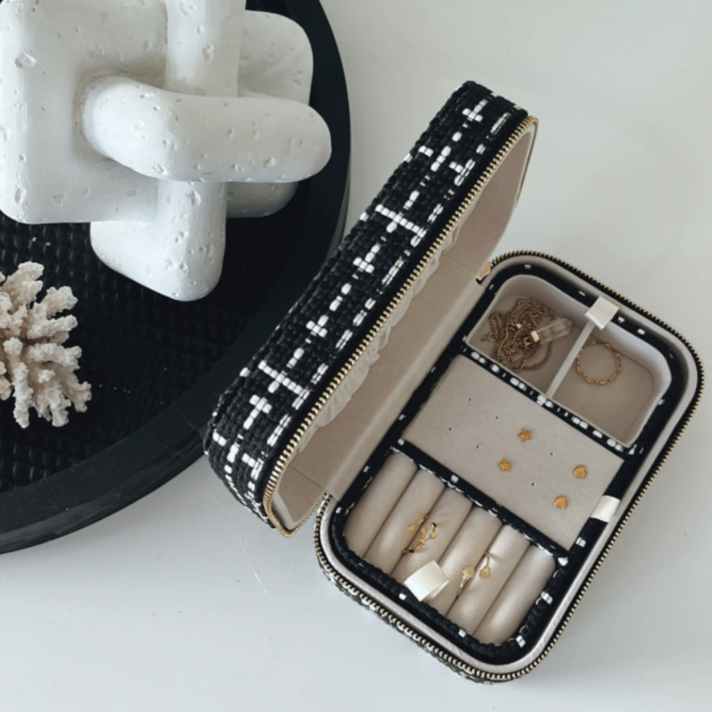 Large Tweed Jewellery Box-Black