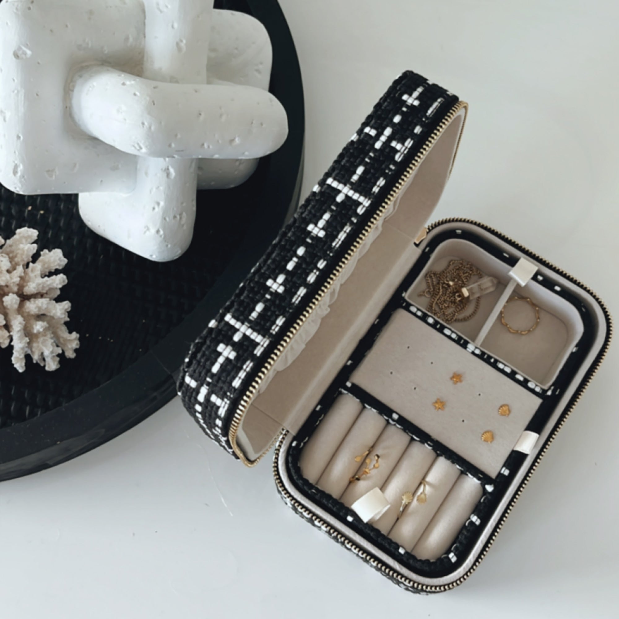 Large Tweed Jewellery Box-Black