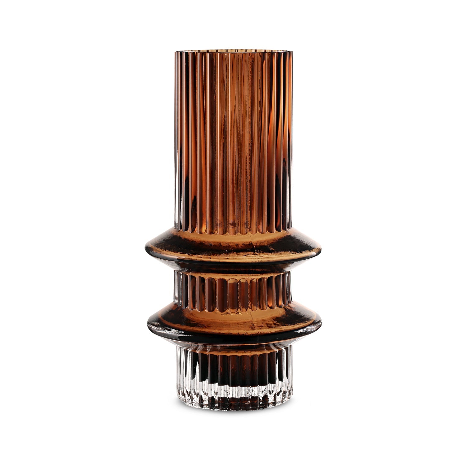 Ribbed Layered Tall Glass Vase-Medium-Amber