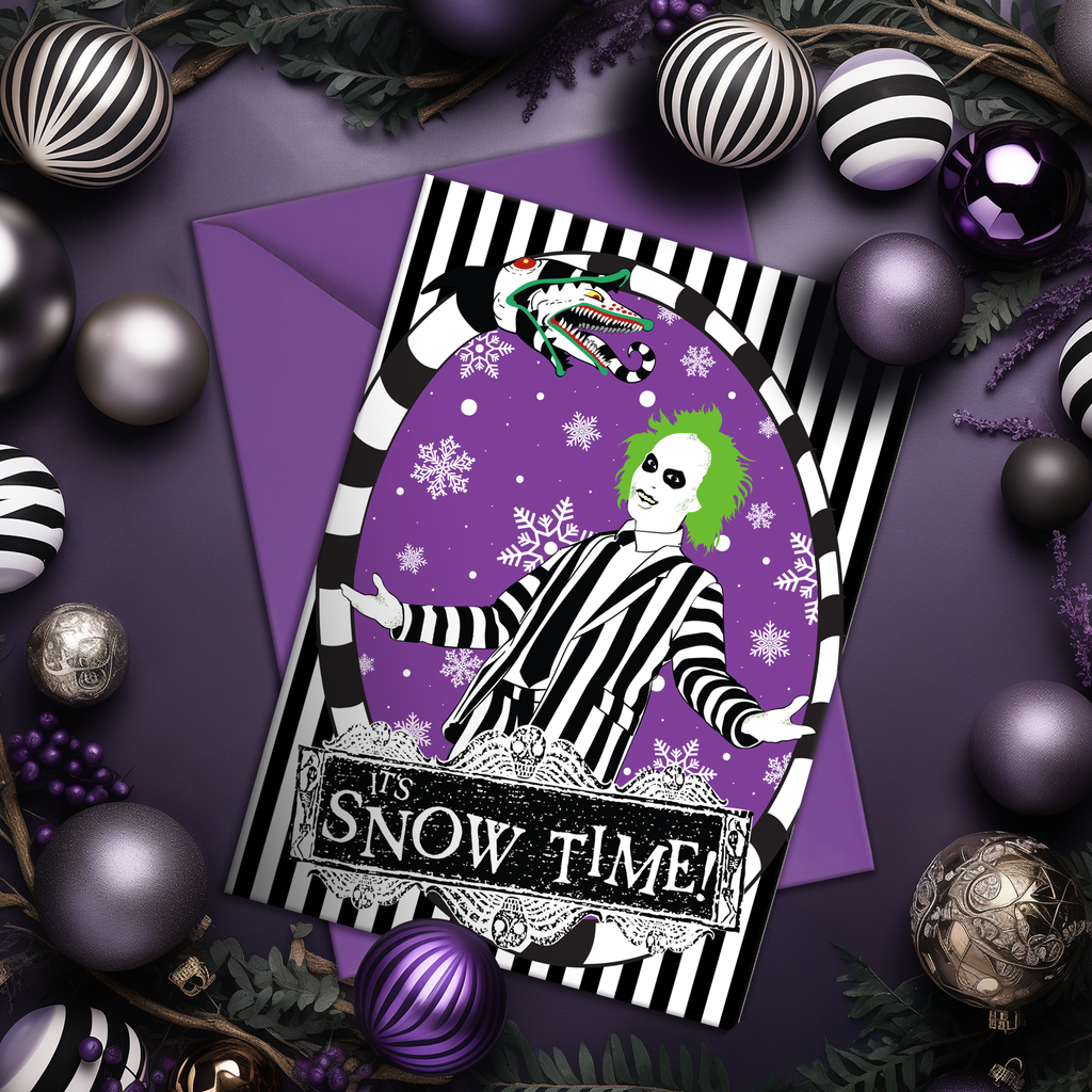 Snow Time Beetlejuice Holiday Card