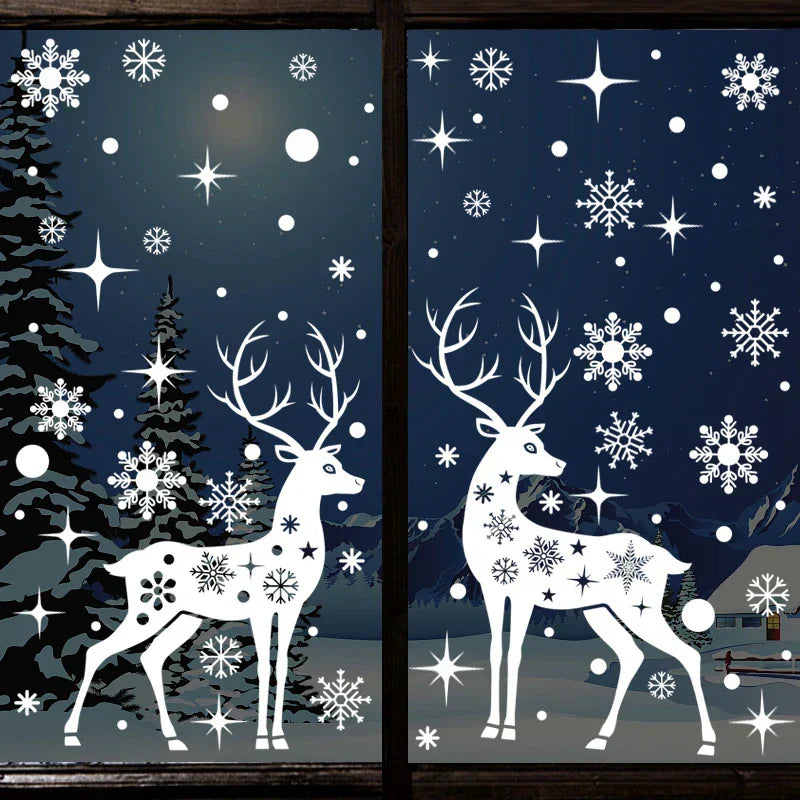 Merry Christmas Window Stickers - Elk Xmas Decorations