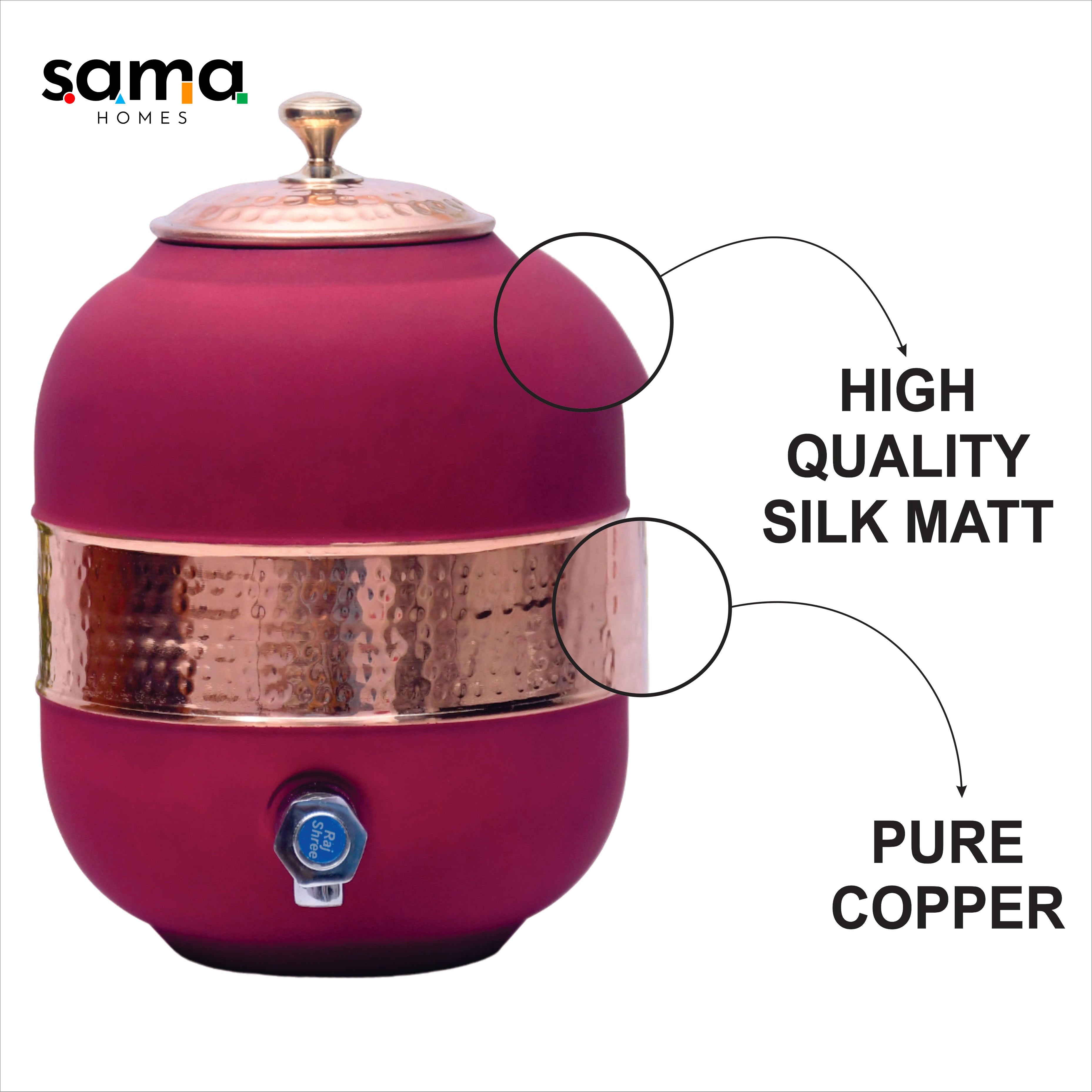 Pure Copper Silk Red Cherry Half Hammered Water Dispenser (Matka) Capacity 5000ML